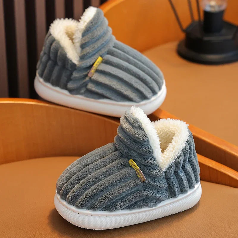 Winter Stripe Plush Slippers for Kids