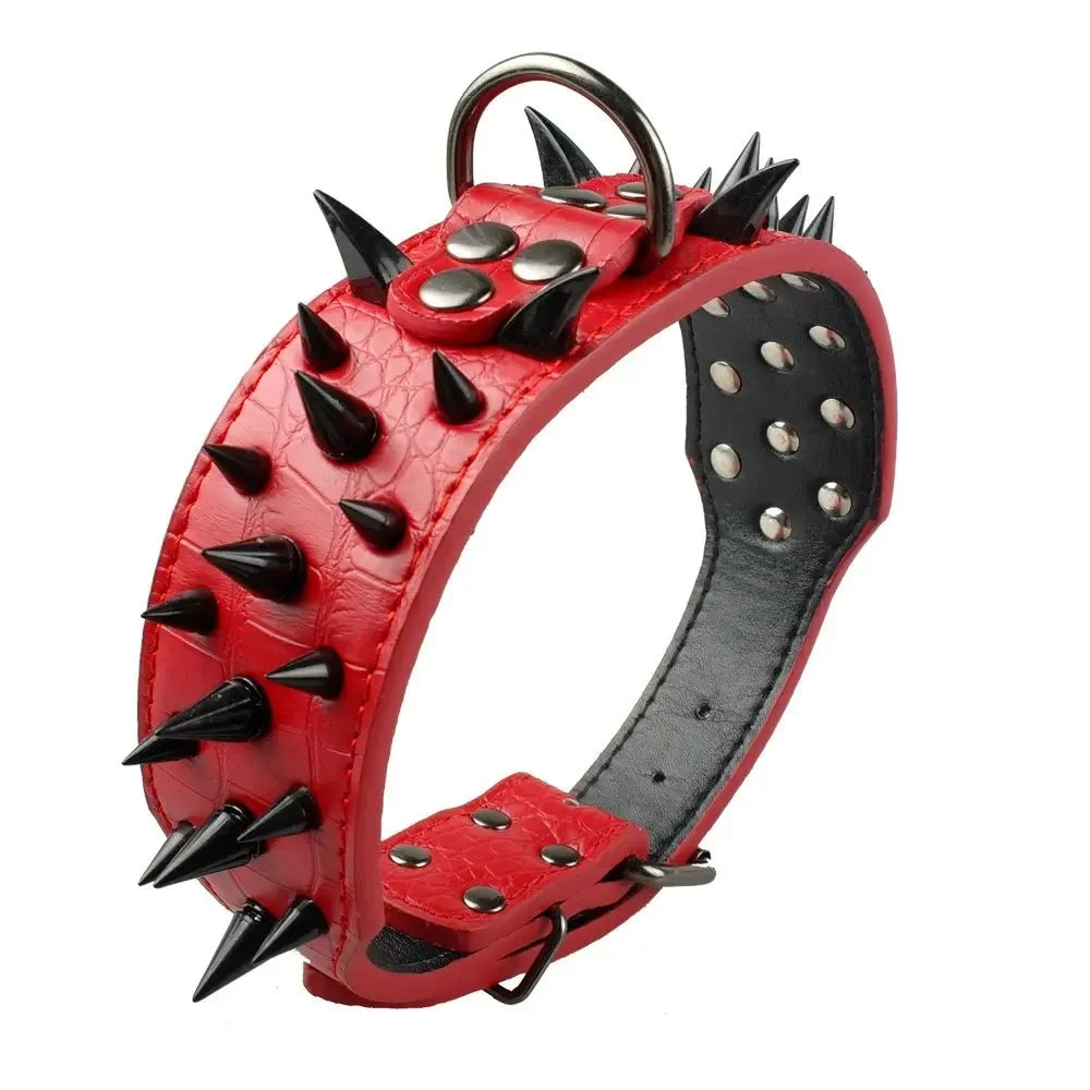 Wide Sharp Spiked Leather Dog Collars