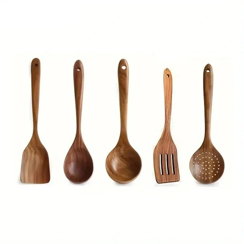 5pcs Kitchen Natural Wooden Cooking Spoon