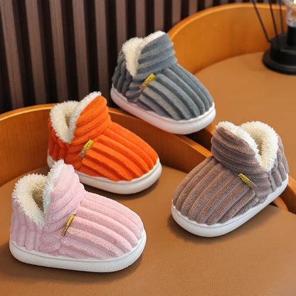 Winter Stripe Plush Slippers for Kids