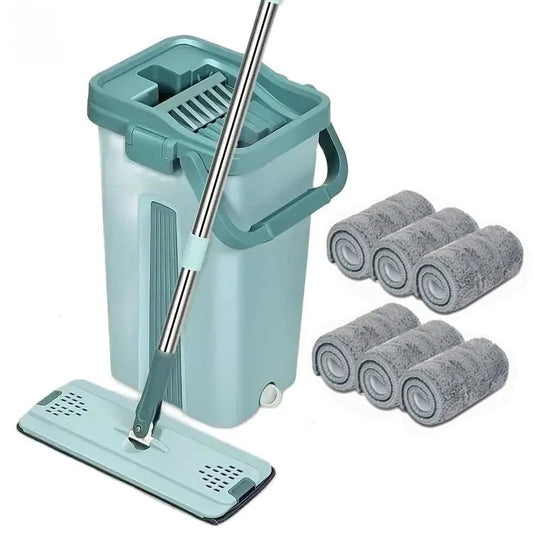 Flat Squeeze Mop with Bucket and Mop Pads