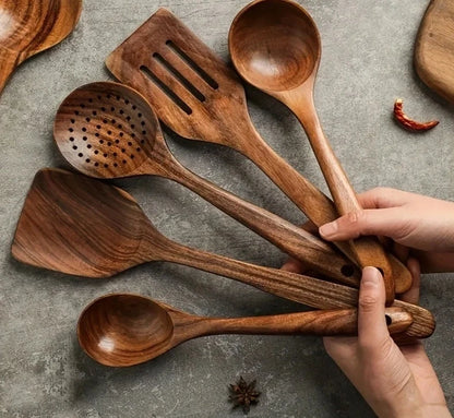 5pcs Kitchen Natural Wooden Cooking Spoon