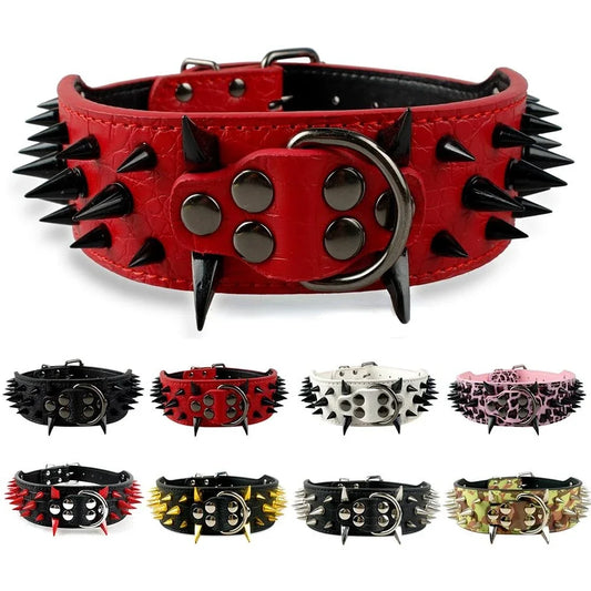 Wide Sharp Spiked Leather Dog Collars