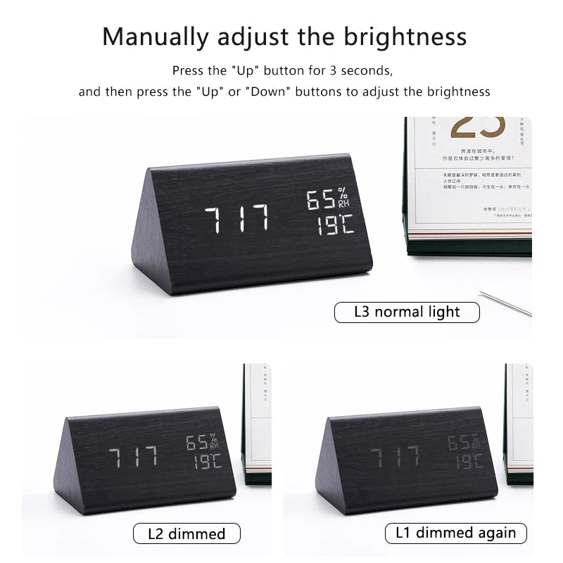 Digital LED Wooden Alarm Clock