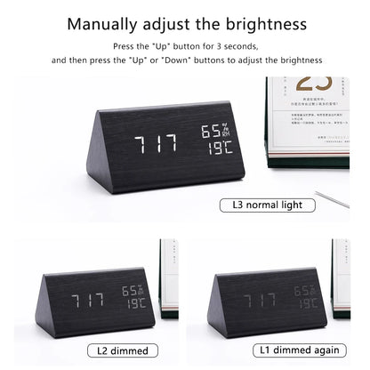 Digital LED Wooden Alarm Clock