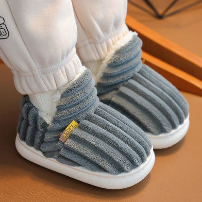 Winter Stripe Plush Slippers for Kids