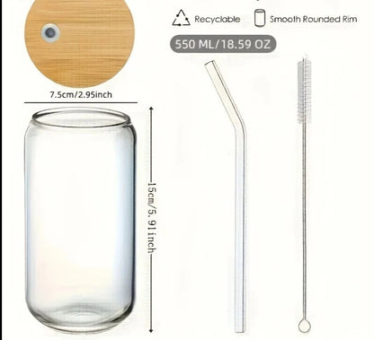 18.6OZ Glass Cup With Lid and Straw