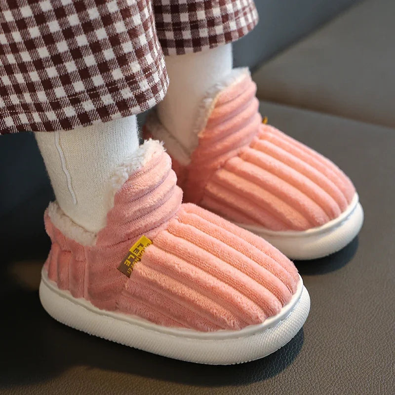 Winter Stripe Plush Slippers for Kids