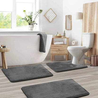 3PC Bathroom Memory Foam Non-Slip Bath Rugs