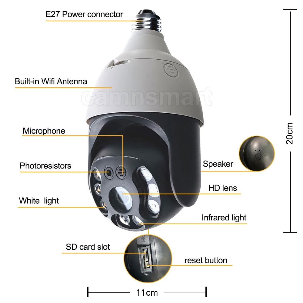 5/6MP Tuya Wifi LED Motion Bulb Camera