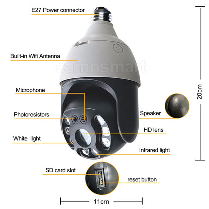 5/6MP Tuya Wifi LED Motion Bulb Camera