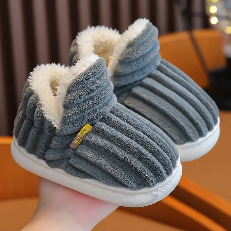 Winter Stripe Plush Slippers for Kids