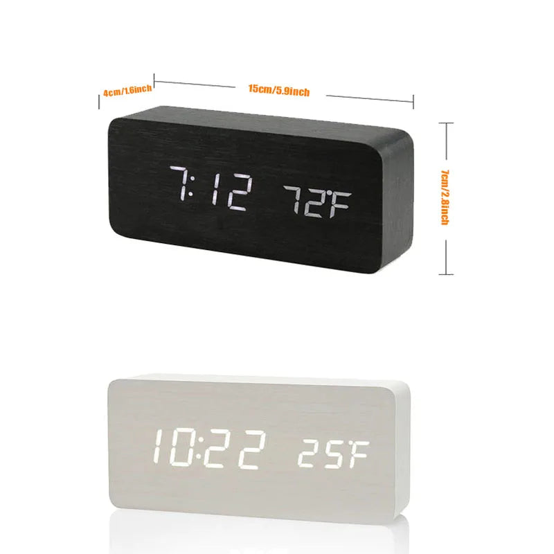 LED Wooden Digital Alarm Clock with Temperature Desk