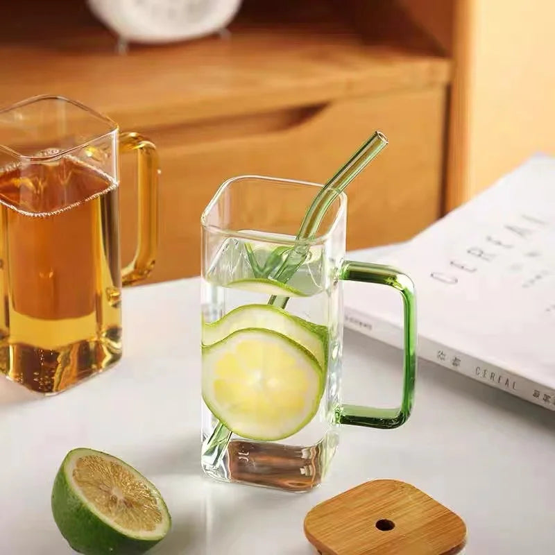 400ml Square Glass Mug With Lid