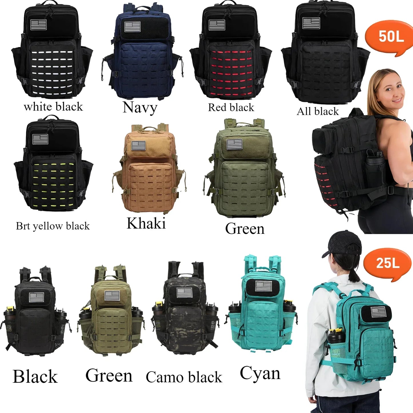 25L Waterproof Backpack with 2 Bottle Holders