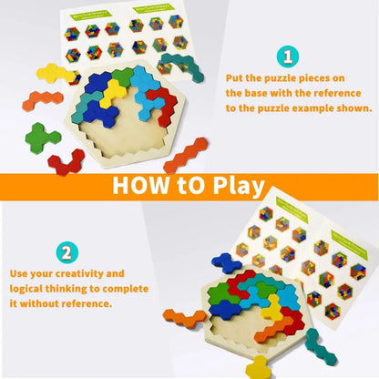 3D Hexagonal Educational Wooden Puzzles