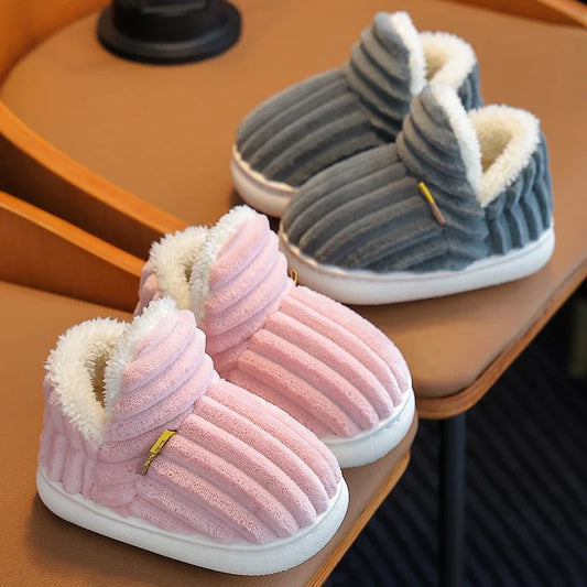 Winter Stripe Plush Slippers for Kids