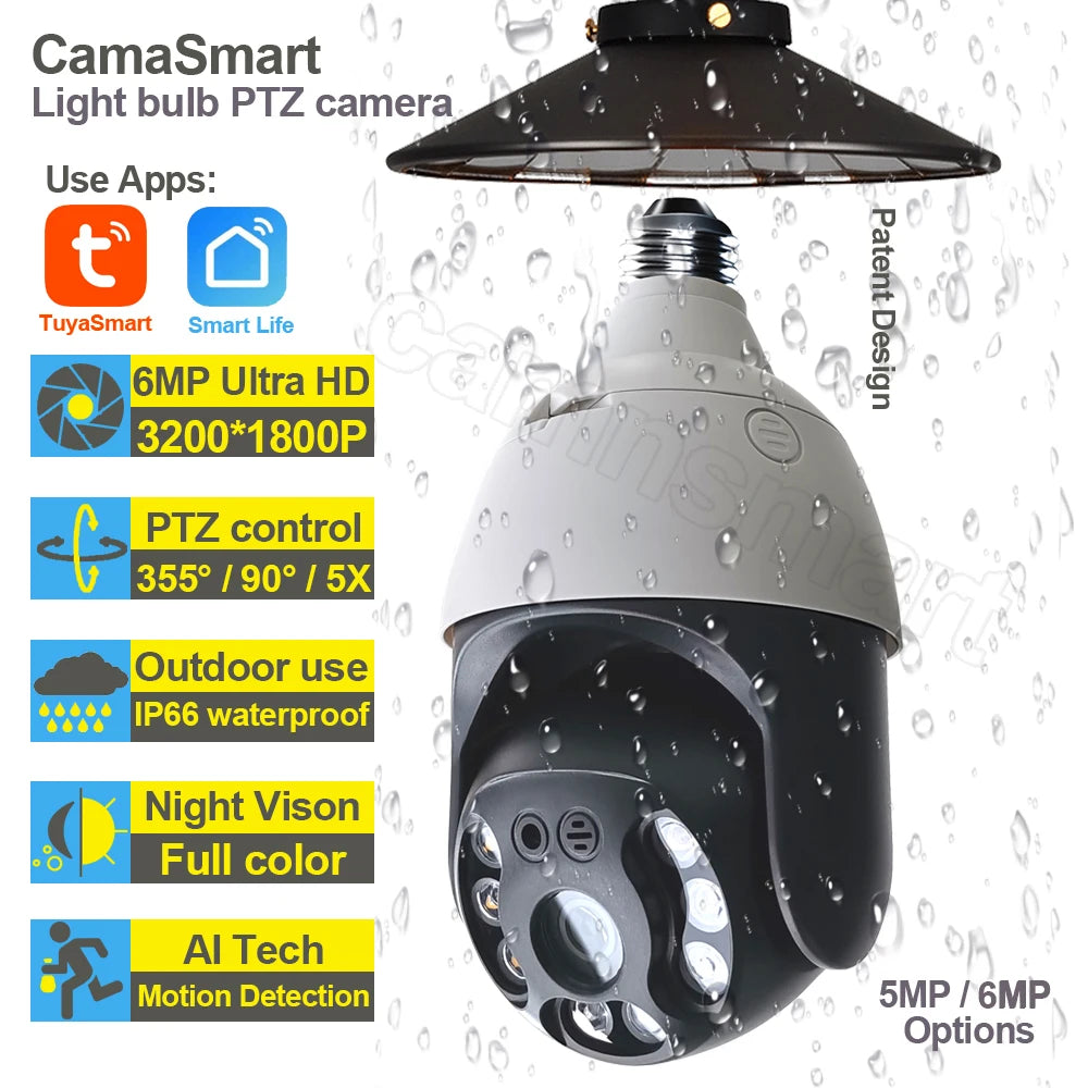 5/6MP Tuya Wifi LED Motion Bulb Camera