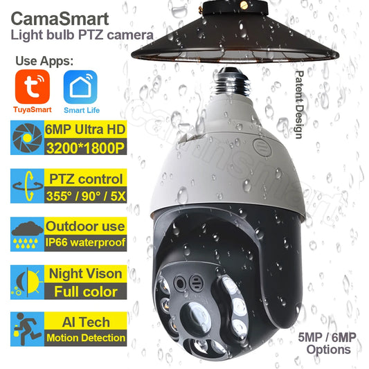 5/6MP Tuya Wifi LED Motion Bulb Camera