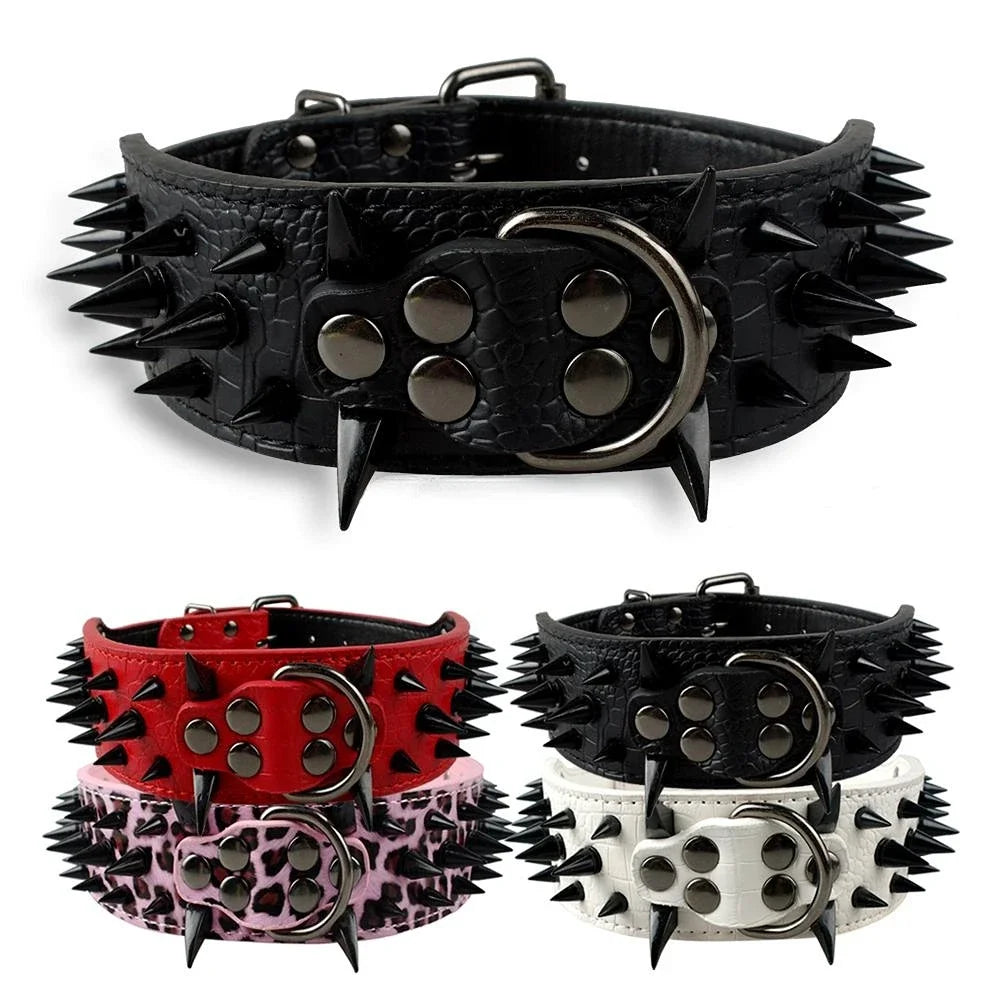 Wide Sharp Spiked Leather Dog Collars