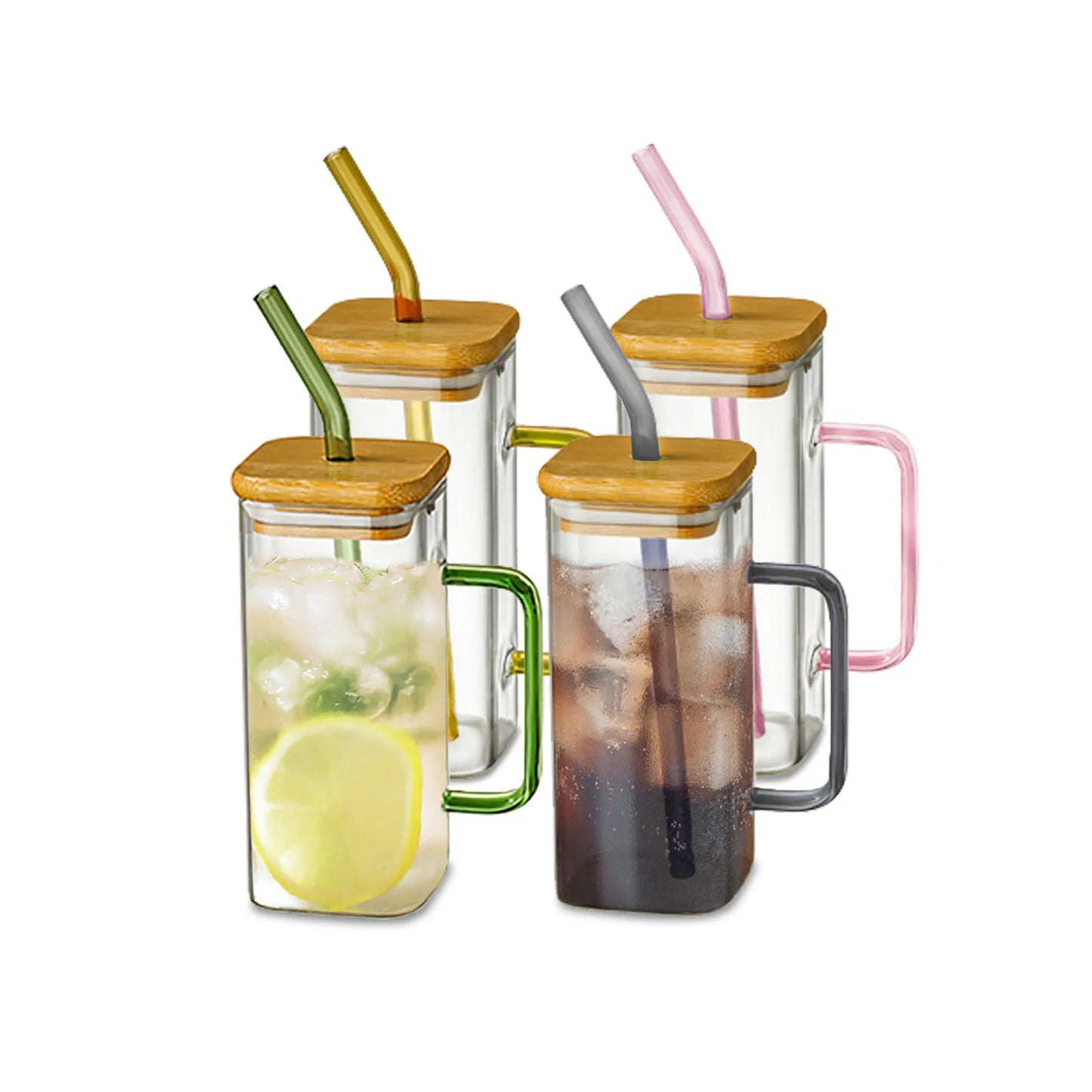 400ml Square Glass Mug With Lid