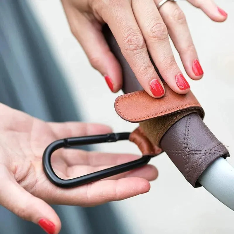 2Pcs Leather Baby Stroller Hooks