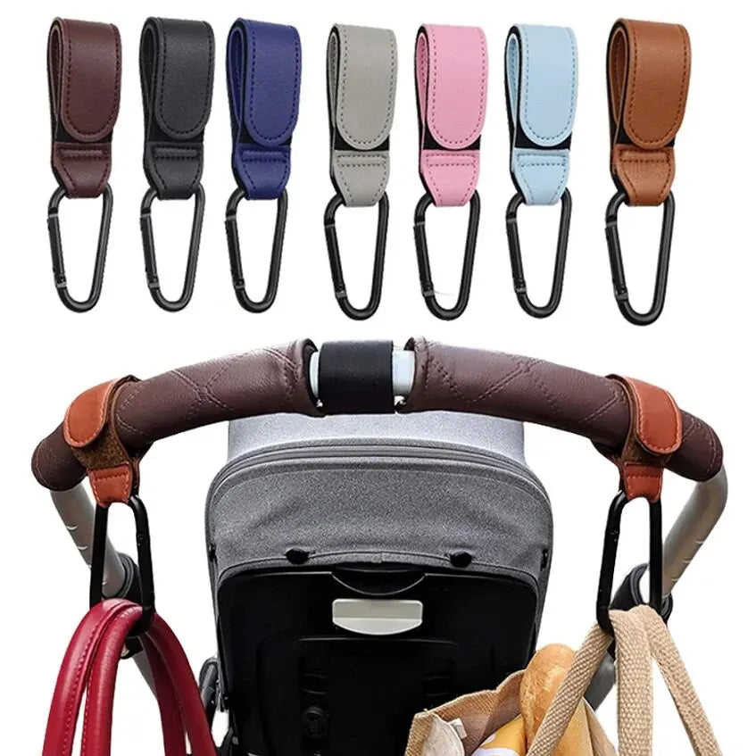 2Pcs Leather Baby Stroller Hooks