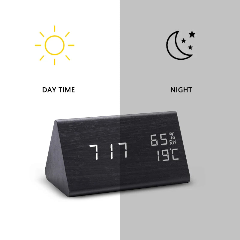 Digital LED Wooden Alarm Clock