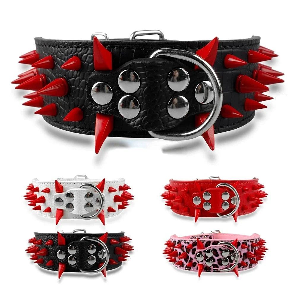 Wide Sharp Spiked Leather Dog Collars