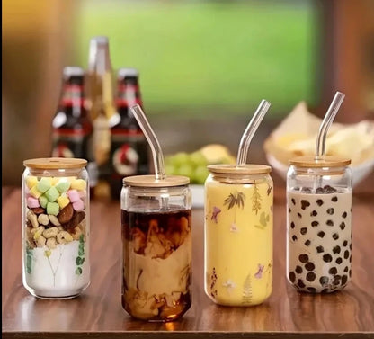 18.6OZ Glass Cup With Lid and Straw